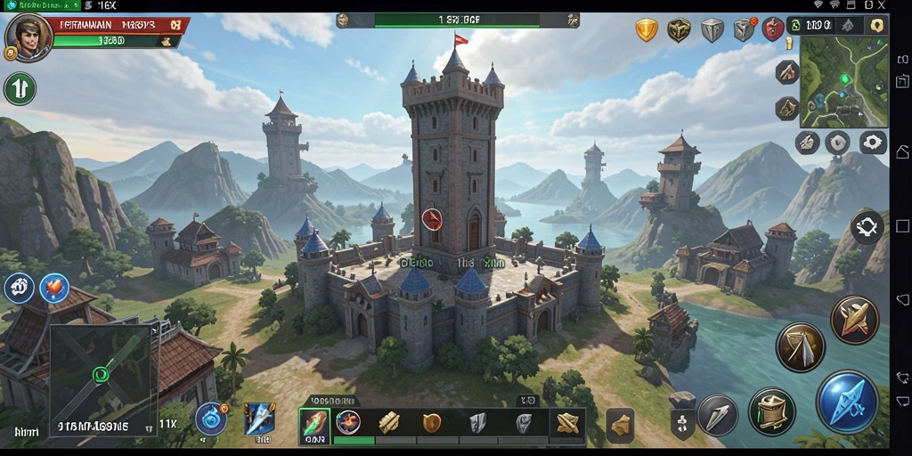 Tangkapan layar gameplay 116X menampilkan menara dan musuh di medan perang.