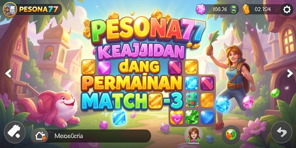 Screenshot menunjukkan antarmuka gameplay Match-3 yang menawan.