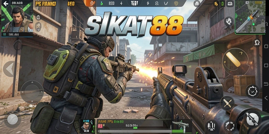 Screenshot SIKAT88 menampilkan aksi perang FPS yang intens