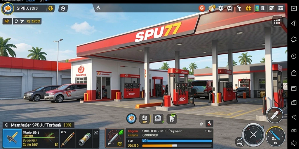 Tampilan menarik gameplay SPBU77 dengan elemen Tycoon.